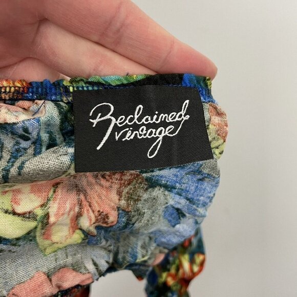 Reclaimed Vintage Inspired Tropical Print Bandeau Top Linen Cotton Blend Size 6 - Picture 7 of 7